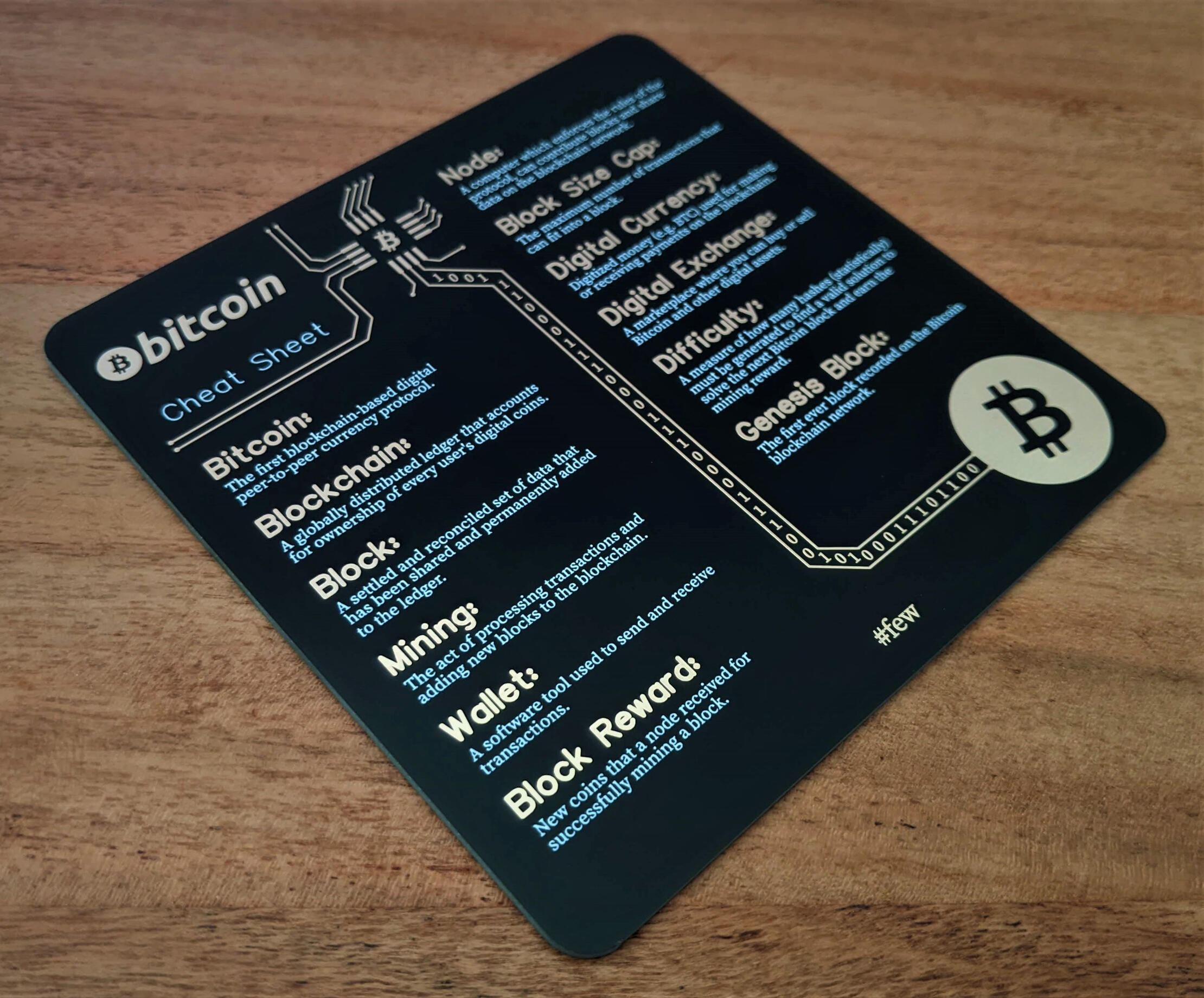 Black Bitcoin Cheat-Sheet on a real PCB