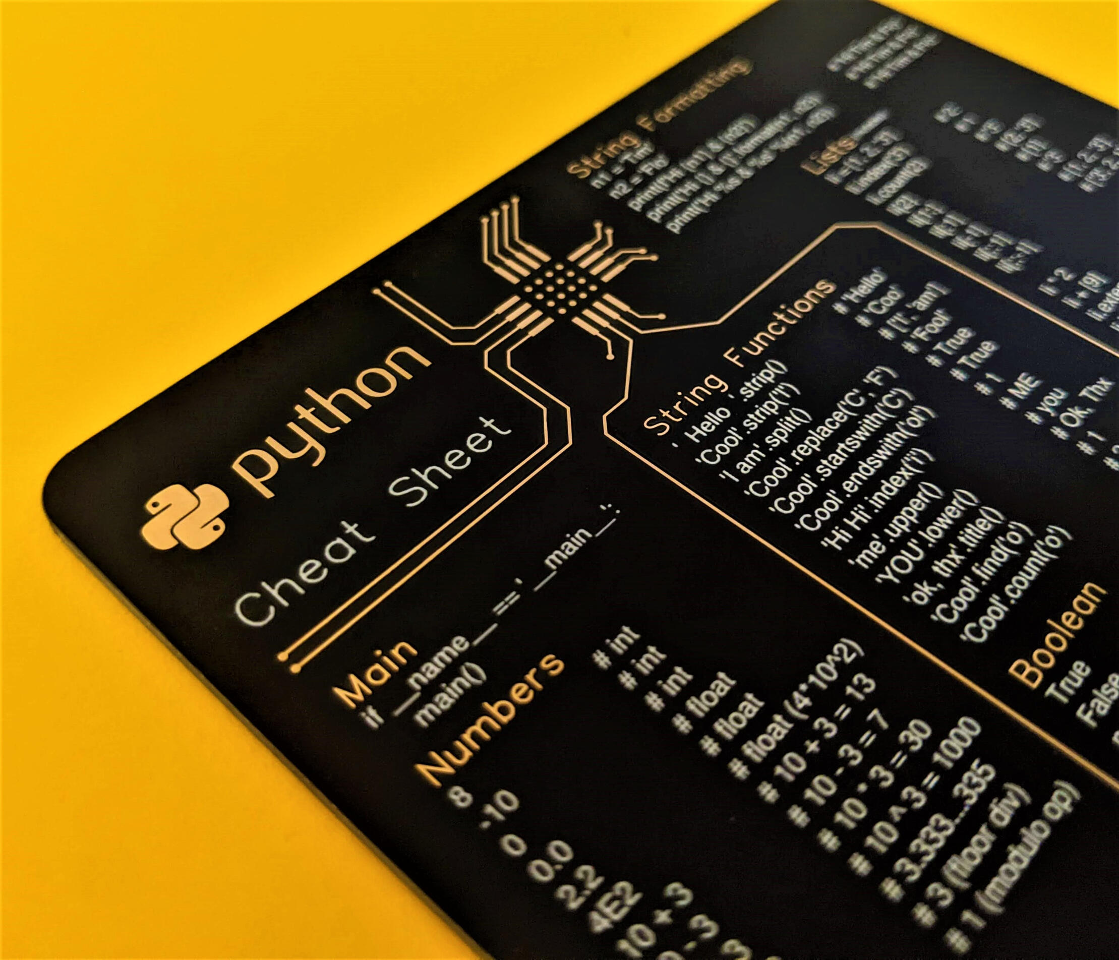 Black Python Cheat-Sheet on a real PCB